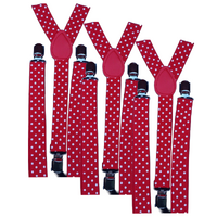 3x Mens Suspenders Braces Adjustable Strong Clip On Elastic Formal Wedding Slim - Red with White Polka Dot thumbnail