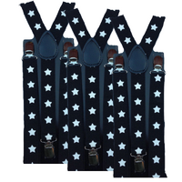3x Mens Suspenders Braces Adjustable Strong Clip On Elastic Formal Wedding Slim - Black with White Stars thumbnail