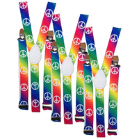 3x Mens Suspenders Braces Adjustable Strong Clip On Elastic Formal Wedding Slim - Rainbow with Peace Symbol thumbnail