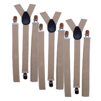 3x Mens Suspenders Braces Adjustable Strong Clip On Elastic Formal Wedding Slim - Beige thumbnail