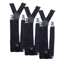 3x Mens Suspenders Braces Adjustable Strong Clip On Elastic Formal Wedding Slim - Black (Glitter) thumbnail