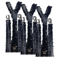 3x Mens Suspenders Braces Adjustable Strong Clip On Elastic Formal Wedding Slim - Black (Sequin) thumbnail