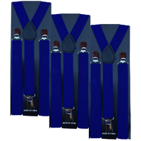 3x Mens Suspenders Braces Adjustable Strong Clip On Elastic Formal Wedding Slim - Blue thumbnail