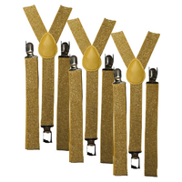 3x Mens Suspenders Braces Adjustable Strong Clip On Elastic Formal Wedding Slim - Gold (Glitter) thumbnail