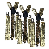 3x Mens Suspenders Braces Adjustable Strong Clip On Elastic Formal Wedding Slim - Gold (Sequin) thumbnail