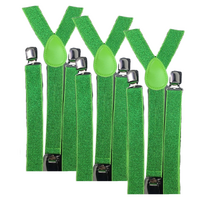 3x Mens Suspenders Braces Adjustable Strong Clip On Elastic Formal Wedding Slim - Green (Glitter) thumbnail