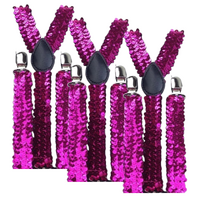 3x Mens Suspenders Braces Adjustable Strong Clip On Elastic Formal Wedding Slim - Hot Pink (Sequin) thumbnail