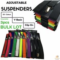 3x Mens Suspenders Braces Adjustable Strong Clip On Elastic Formal Wedding Slim - Navy thumbnail