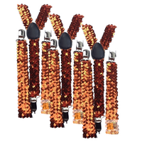 3x Mens Suspenders Braces Adjustable Strong Clip On Elastic Formal Wedding Slim - Orange (Sequin) thumbnail
