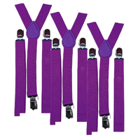 3x Mens Suspenders Braces Adjustable Strong Clip On Elastic Formal Wedding Slim - Purple thumbnail
