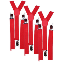 3x Mens Suspenders Braces Adjustable Strong Clip On Elastic Formal Wedding Slim - Red thumbnail