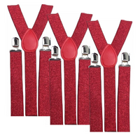 3x Mens Suspenders Braces Adjustable Strong Clip On Elastic Formal Wedding Slim - Red (Glitter) thumbnail