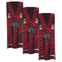 3x Mens Suspenders Braces Adjustable Strong Clip On Elastic Formal Wedding Slim - Red Leopard thumbnail
