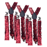 3x Mens Suspenders Braces Adjustable Strong Clip On Elastic Formal Wedding Slim - Red (Sequin) thumbnail