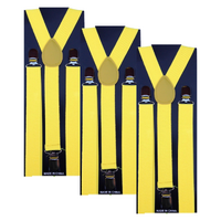 3x Mens Suspenders Braces Adjustable Strong Clip On Elastic Formal Wedding Slim - Yellow thumbnail