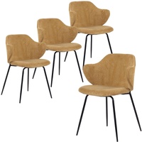 Set of 4 Dining Chairs Corduroy Cord Fabric with Metal Legs in Mustard Yellow thumbnail