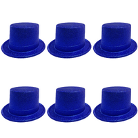 6x Glitter Top Hat Fancy Party Plastic Costume Tall Cap Fun Bulk - Blue thumbnail