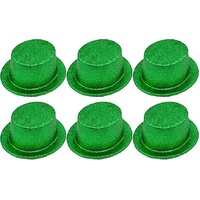 6x Glitter Top Hat Fancy Party Plastic Costume Tall Cap Fun Bulk - Green thumbnail