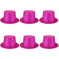 6x Glitter Top Hat Fancy Party Plastic Costume Tall Cap Fun Bulk - Hot Pink thumbnail
