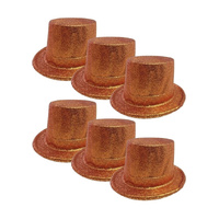 6x GLITTER TOP HAT Fancy Party Plastic Costume Tall Cap Fun Dress Up BULK - Orange - One Size thumbnail