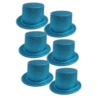 6x GLITTER TOP HAT Fancy Party Plastic Costume Tall Cap Fun Dress Up BULK - Sky Blue thumbnail