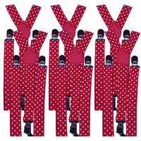 6x Mens Suspenders Braces Adjustable Strong Clip On Elastic Formal Wedding BULK - Red with White Polka Dot thumbnail