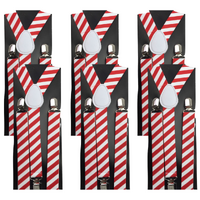 6x Mens Suspenders Braces Adjustable Strong Clip On Elastic Formal Wedding BULK - Red/White Diagonal Stripes thumbnail
