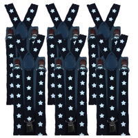 6x Mens Suspenders Braces Adjustable Strong Clip On Elastic Formal Wedding BULK - Black with White Stars thumbnail