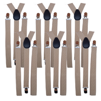 6x Mens Suspenders Braces Adjustable Strong Clip On Elastic Formal Wedding BULK - Beige thumbnail