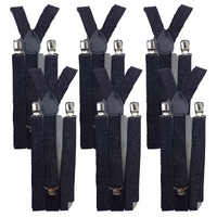 6x Mens Suspenders Braces Adjustable Strong Clip On Elastic Formal Wedding BULK - Black (Glitter) thumbnail