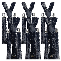 6x Mens Suspenders Braces Adjustable Strong Clip On Elastic Formal Wedding BULK - Black (Sequin) thumbnail