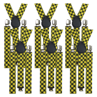 6x Mens Suspenders Braces Adjustable Strong Clip On Elastic Formal Wedding BULK - Black/Yellow Check thumbnail