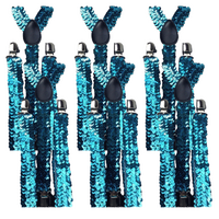 6x Mens Suspenders Braces Adjustable Strong Clip On Elastic Formal Wedding BULK - Blue (Sequin) thumbnail
