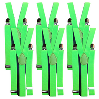 6x Mens Suspenders Braces Adjustable Strong Clip On Elastic Formal Wedding BULK - Fluro Green thumbnail
