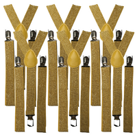 6x Mens Suspenders Braces Adjustable Strong Clip On Elastic Formal Wedding BULK - Gold (Glitter) thumbnail