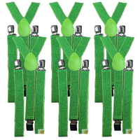 6x Mens Suspenders Braces Adjustable Strong Clip On Elastic Formal Wedding BULK - Green (Glitter) thumbnail