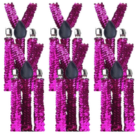 6x Mens Suspenders Braces Adjustable Strong Clip On Elastic Formal Wedding BULK - Hot Pink (Sequin) thumbnail