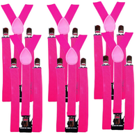 6x Mens Suspenders Braces Adjustable Strong Clip On Elastic Formal Wedding BULK - Magenta thumbnail