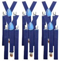 6x Mens Suspenders Braces Adjustable Strong Clip On Elastic Formal Wedding BULK - Navy thumbnail