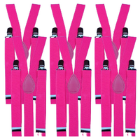 6x Mens Suspenders Braces Adjustable Strong Clip On Elastic Formal Wedding BULK - Pink thumbnail