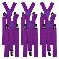 6x Mens Suspenders Braces Adjustable Strong Clip On Elastic Formal Wedding BULK - Purple thumbnail