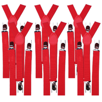 6x Mens Suspenders Braces Adjustable Strong Clip On Elastic Formal Wedding BULK - Red thumbnail