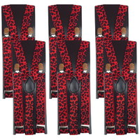 6x Mens Suspenders Braces Adjustable Strong Clip On Elastic Formal Wedding BULK - Red Leopard thumbnail