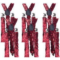 6x Mens Suspenders Braces Adjustable Strong Clip On Elastic Formal Wedding BULK - Red (Sequin) thumbnail