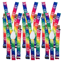 6x Mens Suspenders Braces Adjustable Strong Clip On Elastic Formal Wedding BULK - Rainbow with Peace Symbol thumbnail