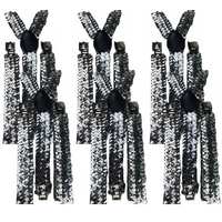 6x Mens Suspenders Braces Adjustable Strong Clip On Elastic Formal Wedding BULK - Silver (Sequin) thumbnail
