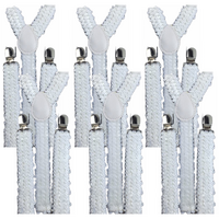 6x Mens Suspenders Braces Adjustable Strong Clip On Elastic Formal Wedding BULK - White (Sequin) thumbnail