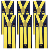 6x Mens Suspenders Braces Adjustable Strong Clip On Elastic Formal Wedding BULK - Yellow thumbnail