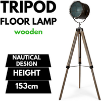 153cm Nautical Tripod Floor Lamp w Matte Grey Lamp Head Searchlight Spot Light thumbnail