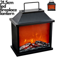31.5cm LED Fireplace Metal/Glass Lantern Home Decor (Battery Operated) - Large thumbnail